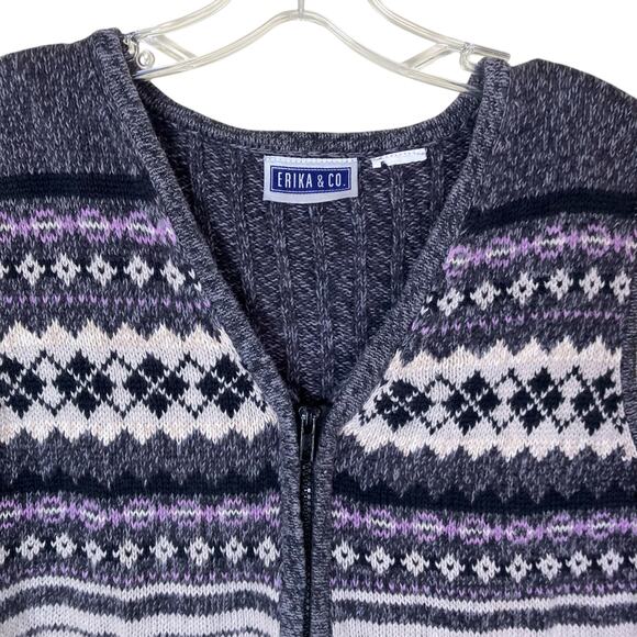 Erika & Co Sz S/M Vtg 90s Fair Isle Knit Sweater Vest Marled Grey Boxy - Picture 2 of 16